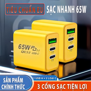 Sạc nhanh 65W gồm 1 cổng QC4.0 USB và 2 cổng PD Type C dùng cho nhiều thiết bị cùng lúc JUYUPU