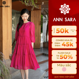 Váy hồng cánh sen nữ, đầm dáng dài chất trơn dài tay sang trọng dự tiệc ann sara v474