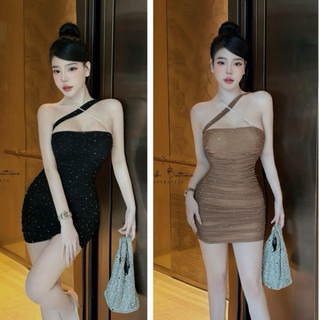 Đầm Body Lưới Dáng ngắn bling Lưới Đính Đá 2 Lớp Có Mút Ngực