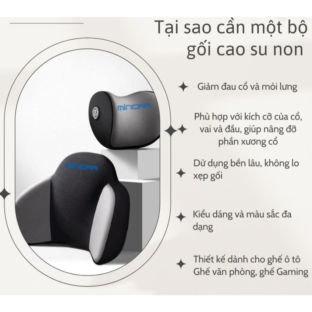 Gối tựa đầu và lưng bằng cao su non công thái học cho ghế ô tô và văn phòng | BigBuy360 - bigbuy360.vn