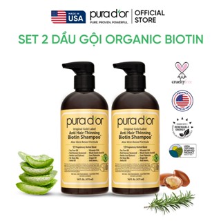 Set 2 dầu gội hữu cơ hỗ trợ giảm rụng tóc, mọc tóc Biotin Pura D'or Original Gold Label