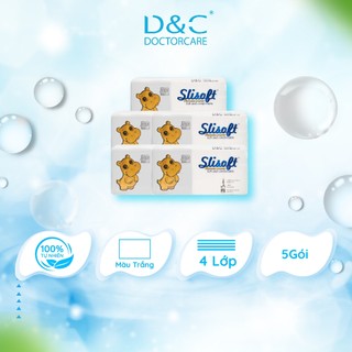 Giấy ăn Slisoft Trắng tự nhiên thân thiện môi trường không chất tẩy trắng (5 gói)