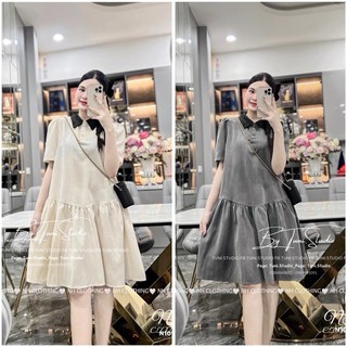 Váy in hoa trà cổ bẻ pha Kho Sỉ Bảo Ngọc