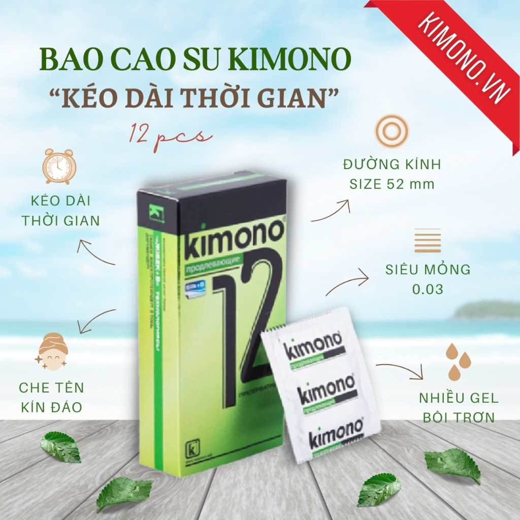 Bao cao su Kimono siêu mỏng 0.02 màu vàng Gold chứa vitamin B cấp ẩm bôi trơn, Hộp 3&12 bcs