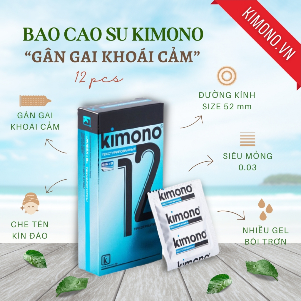 Bao cao su Kimono siêu mỏng 0.02 màu vàng Gold chứa vitamin B cấp ẩm bôi trơn, Hộp 3&12 bcs