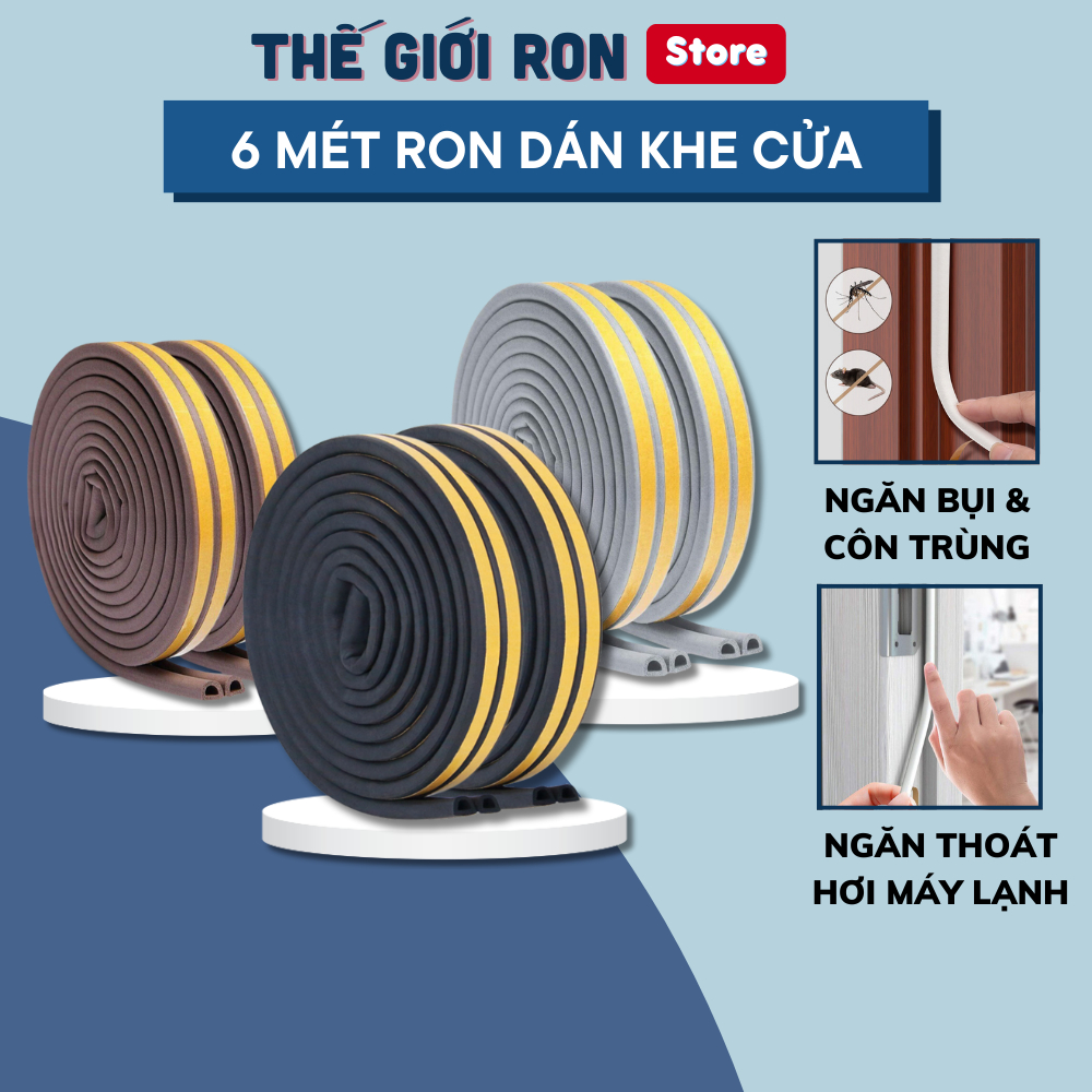 6 Mét Ron Chặn Khe Cửa, Miếng Nẹp Khung Cửa Chống Gió Lùa Cách Âm, Chống Va Đập