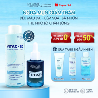Combo toner dưỡng sáng & serum anti acne giảm mụn- ngừa thâm thu nhỏ lỗ chân lông & làm đều màu da melacnee