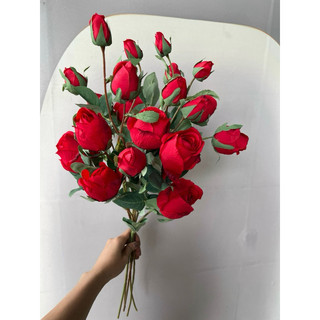 Hoa giả/ Cành Hồng Pha Lê, kim cương 3 bông 2 nụ, Cành Hồng Quý Tộc, Cành Hồng 4 bông 2nụ cao cấp
