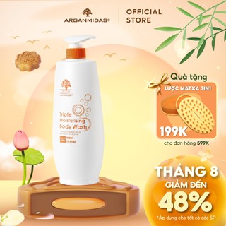 Sữa tắm dưỡng trắng siêu dưỡng ẩm Arganmidas Thiên Nhiên Argan Oil Hữu Cơ làm sạch và sáng nuôi dưỡng da mịn màng 750ml