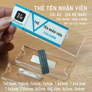  Combo 10c Thẻ tên nhân viên Mica thẻ học sinh cài áo nam châm ghim. Bảng tên nhân viên đủ size 