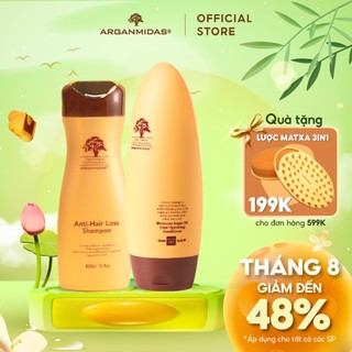 Combo dầu gội ngừa rụng tóc, hỗ trợ dày tóc, kích thích tóc mọc dài hơn chắc khỏe hơn và dầu xả siêu dưỡng ẩm Arganmidas