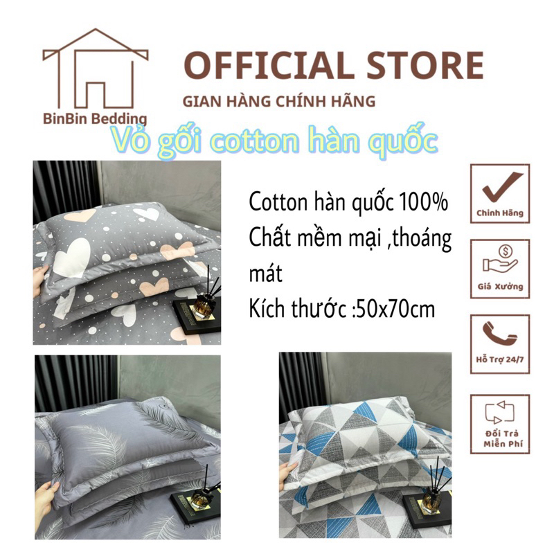 Vỏ gối 50x70cm cotton hàn quốc