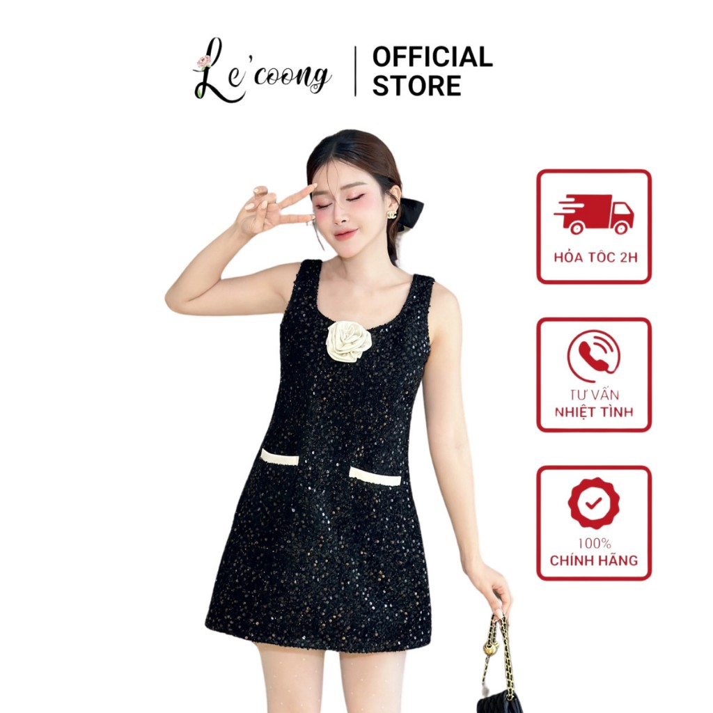 Đầm Thiết Kế Dáng Ngắn LECOONG V643 Váy Dự Tiệc  Phối Kim Sa Sang Chảnh