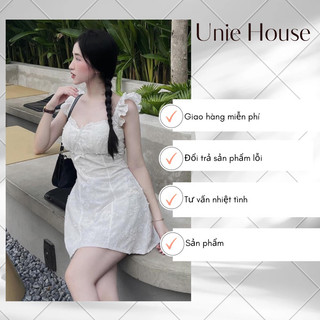 Đầm trắng mini phối tay nhún bèo cánh tiên xinh xĩu UNIE HOUSE dành cho nữ đi chơi, dạo biển B22