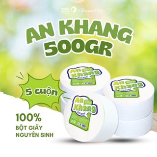 [Combo 5 cuộn] Giấy vệ sinh công nghiệp cuộn lớn An Khang cao cấp Caro 500g 2 lớp mềm mịn, có lõi