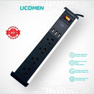 Ổ cắm điện an toàn Ucomen 4 lỗ cắm 03 cổng sạc USB chống quá tải 2500W