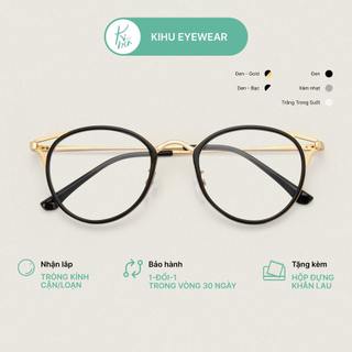 Gọng kính cận nam nữ KIHU EYEWEAR chống ánh sáng xanh dáng tròn mắt mèo chất liệu kim loại nhiều màu - 90029