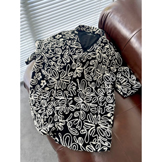 Áo sơ mi ngắn tay cuban thêu hoa có lót lụa Robus Flo shirt