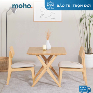 Bộ Bàn Ăn 2 Ghế Gỗ Cao Su Tự Nhiên MOHO VLINE 601 (90cm) - Màu Tự Nhiên & Màu Nâu