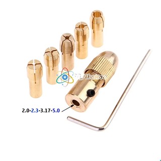 Bộ đầu kẹp mũi khoan mini trục 2mm, 2.3mm, 3.17mm, 5.0mm cho động cơ điện dụng cụ mũi khoan trục bộ