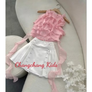Set váy bé gái áo tầng bèo chân váy xếp li cho bé gái từ 2 tuổi đến 15 tuổi và mẹ