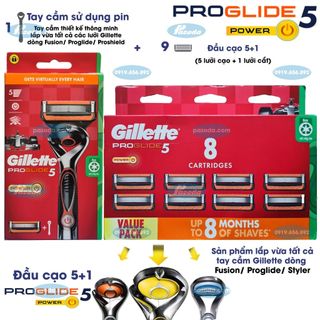 Bộ dao cạo râu 5 lưỡi Gillette Proglide5 Power (1 cán + 9 đầu cạo)