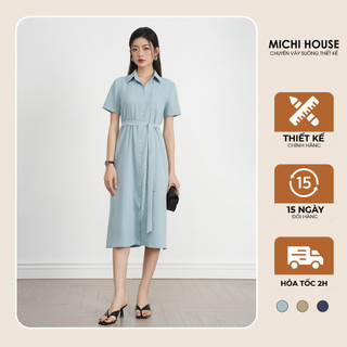 Đầm Suông Công Sở MICHI House Váy Xuông Cổ Sơ Mi Dáng Dài Ngắn Tay V733