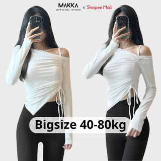 Áo thun nữ thiết kế MAKKA áo trễ vai dài tay phối dây rút vạt chéo mùa thu đông 3001