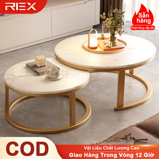 REX Bàn Trà Tròn Bộ 2 Bàn Sofa Phòng Khách Gỗ MDF Khung Mạ Vàng Cao Cấp Bắc Âu Decor Nội Thất