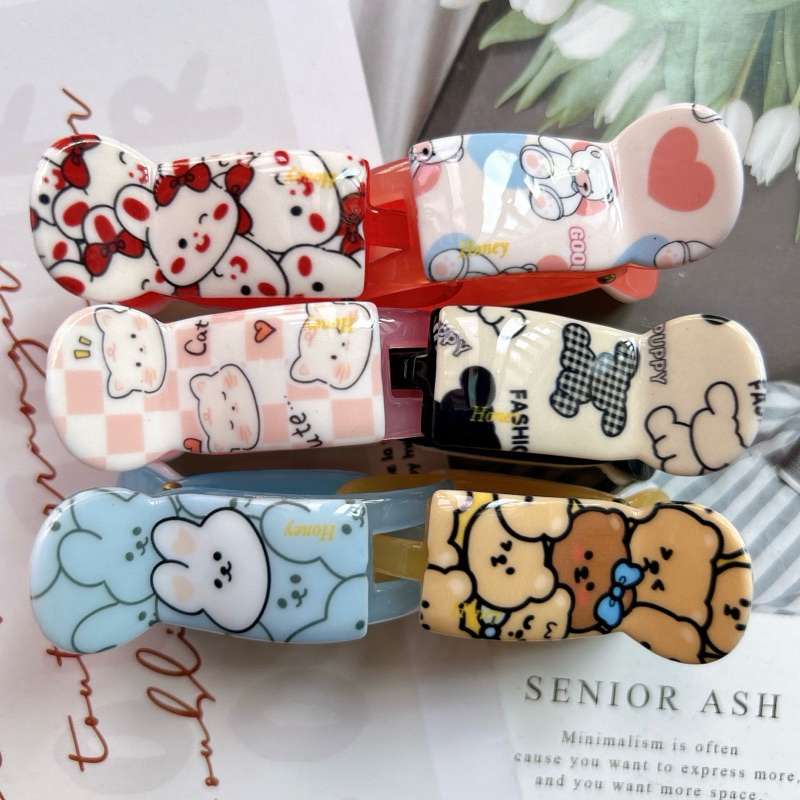  Kẹp tóc càng cua 3 răng Honey hình gấu mèo thỏ dễ thương cho nữ 