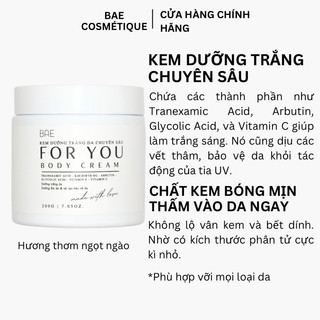 Kem body trắng da chuyên sâu bae - dành da thường - 200 gram & 500 gram