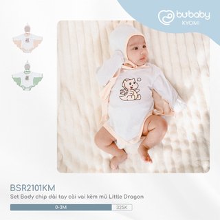Bubaby BSR2101KM Set Body chip dài tay cài vai kèm mũ Little Dragon 🔅 cho bé