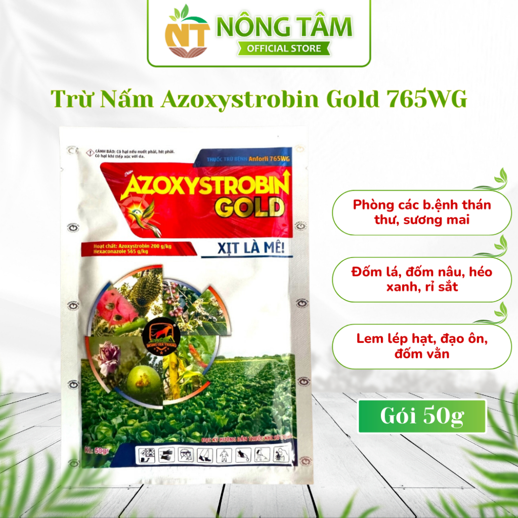 Thuốc trừ nấm Azoxystrobin Gold 765wg xử lý thán thư, héo xanh, rỉ sắt cho cây trồng gói 50gr