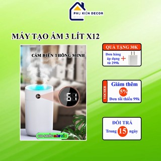 Máy xông tinh dầu cỡ lớn X12 dung tích 3L, tạo độ ẩm phòng điều hòa, khuếch tán tinh dầu, đèn Led, đo được độ ẩm phòng