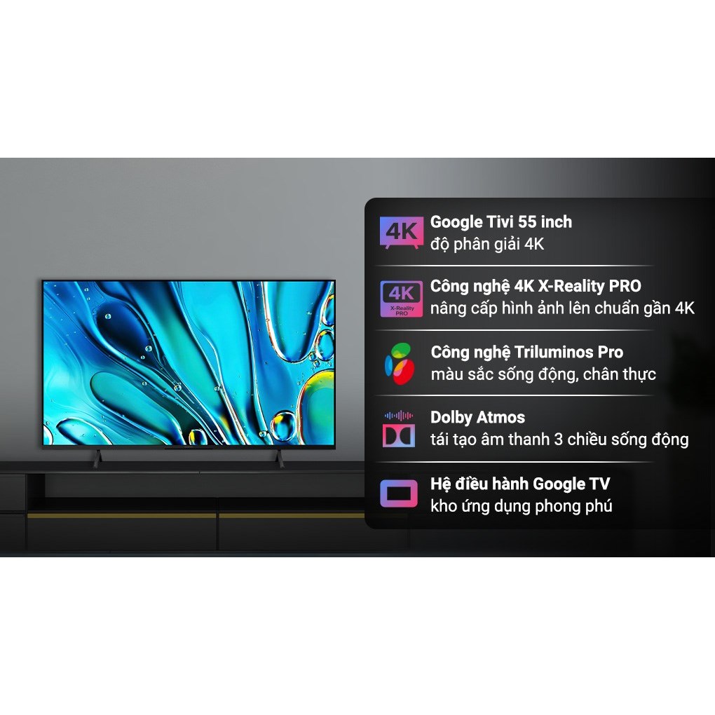 Google Tivi Sony 4K 55 inch K-55S30 Mới 2024 Malaysia