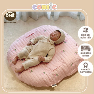 Gối chống trào ngược cho bé sơ sinh cao cấp Vuông Tròn thêu nhỏ OME