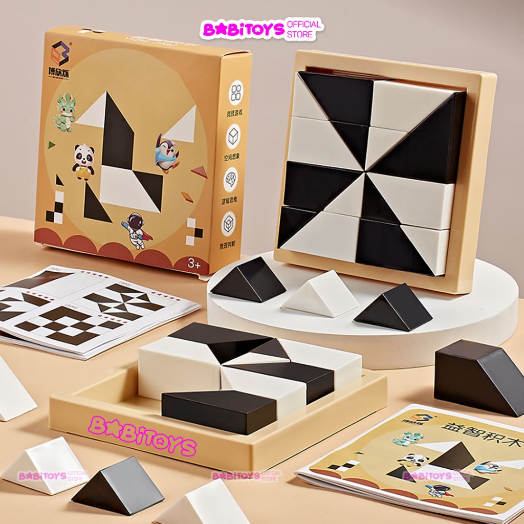 Đồ chơi xếp hình trí tuệ IQ xếp hình khối ẩn 3D, ghép hình tangram vận động não bộ phát triển trí thông minh