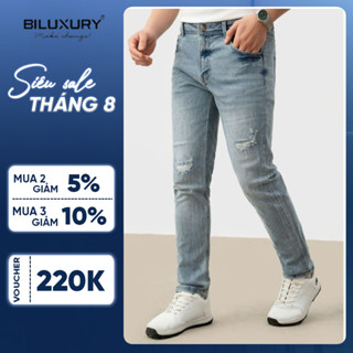 Quần Jean Nam Rách Nhẹ 6QBDT001, Quần Bò Nam Basic Tôn Dáng Biluxury