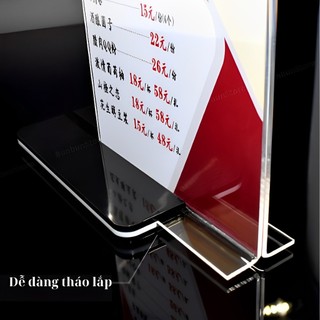 [XUẤT KÈM VAT] Standee Menu Mica A4 Menu để bàn A5 Đế lùa 2 mặt