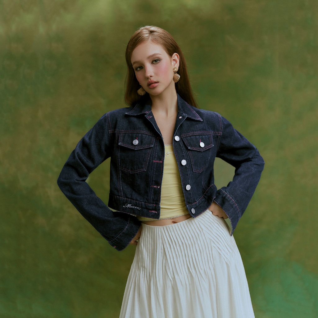 MAVEN - Áo khoác jean dáng ngắn thêu chữ Maven Jazz Jacket