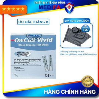 Hộp 25 Que thử đường huyết On call Vivid, chính hãng ACON/Mỹ, mỗi que test được đóng rời trong túi thiếc