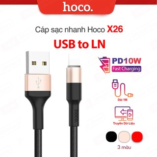 Cáp sạc PD10W Hoco X26 USB to LN dùng cho ip6/7/8/X dây sạc bọc dù chống rối dài 100CM ( Đen Vàng )