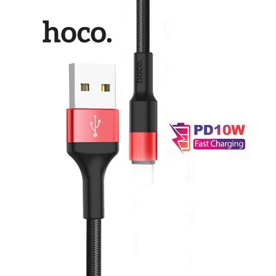 Cáp sạc 2A Hoco X26 USB to IP dây sạc bọc dù dùng cho ip7/8/X/11/12/13/14 dài 1M (MÀU ĐEN ĐỎ )