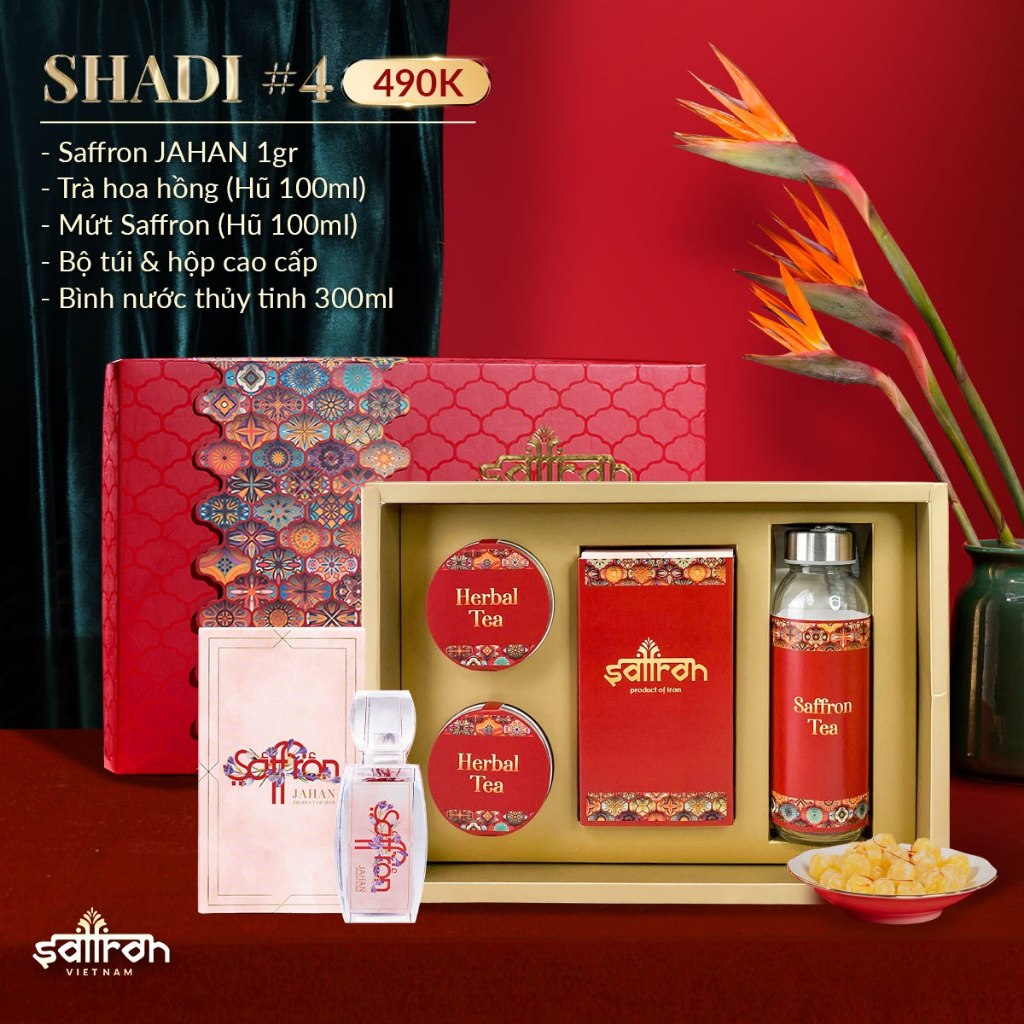 Set quà tặng  kèm nhụy hoa nghệ tây Saffron cao cấp kèm đông trùng hạ thảo táo  đỏ  và  trà  hoa