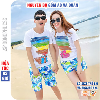 Đồ đi biển cặp đôi nam nữ set gồm áo và quần nổi bật thun dày dặn đủ size gia đình hội nhóm DDB47T08