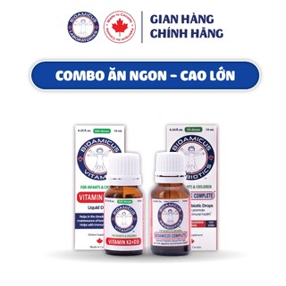 Combo Ăn Ngon Cao Lớn - Men Vi Sinh 10 Chủng BioAmicus lọ 10mL & BioAmicus Vitamin D3K2-MK7 lọ 10mL
