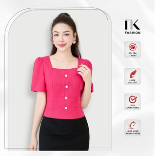 Áo sơ mi cổ vuông croptop linen nk fashion công sở nữ thiết kế cách điệu thanh lịch nksm2401023