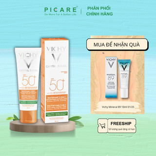 Kem chống nắng chống bụi mịn, kiểm soát dầu Vichy SPF50+ Capital Soleil Mattifying 3In1 UVB+UVA  50ml