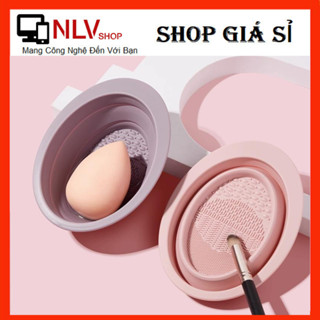 Dụng cụ silicon vệ sinh cọ.Khay làm sạch bông mút, cọ trang điểm, phụ kiện, gấp gọn, chậu rửa mini
