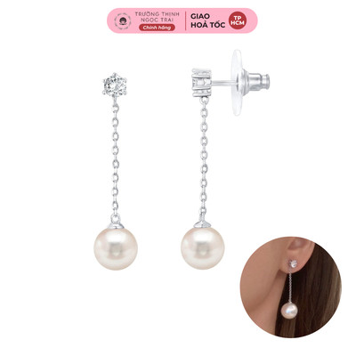 Bông Tai Ngọc Trai Bạc 925 Đính Hạt Trai 10ly Sợi Thả Thời Trang - Ngọc Trai Trường Thịnh